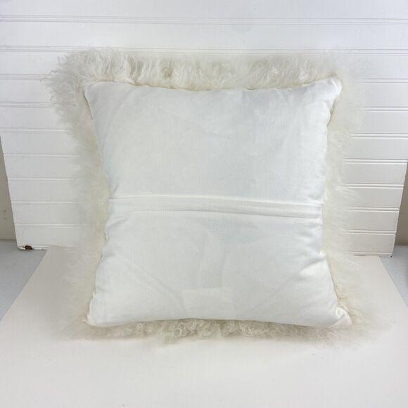 Quince Luxe Mongolian Lamb Wool Ivory Pillow Cover + Duck Feather Pillow Insert - Picture 4 of 10